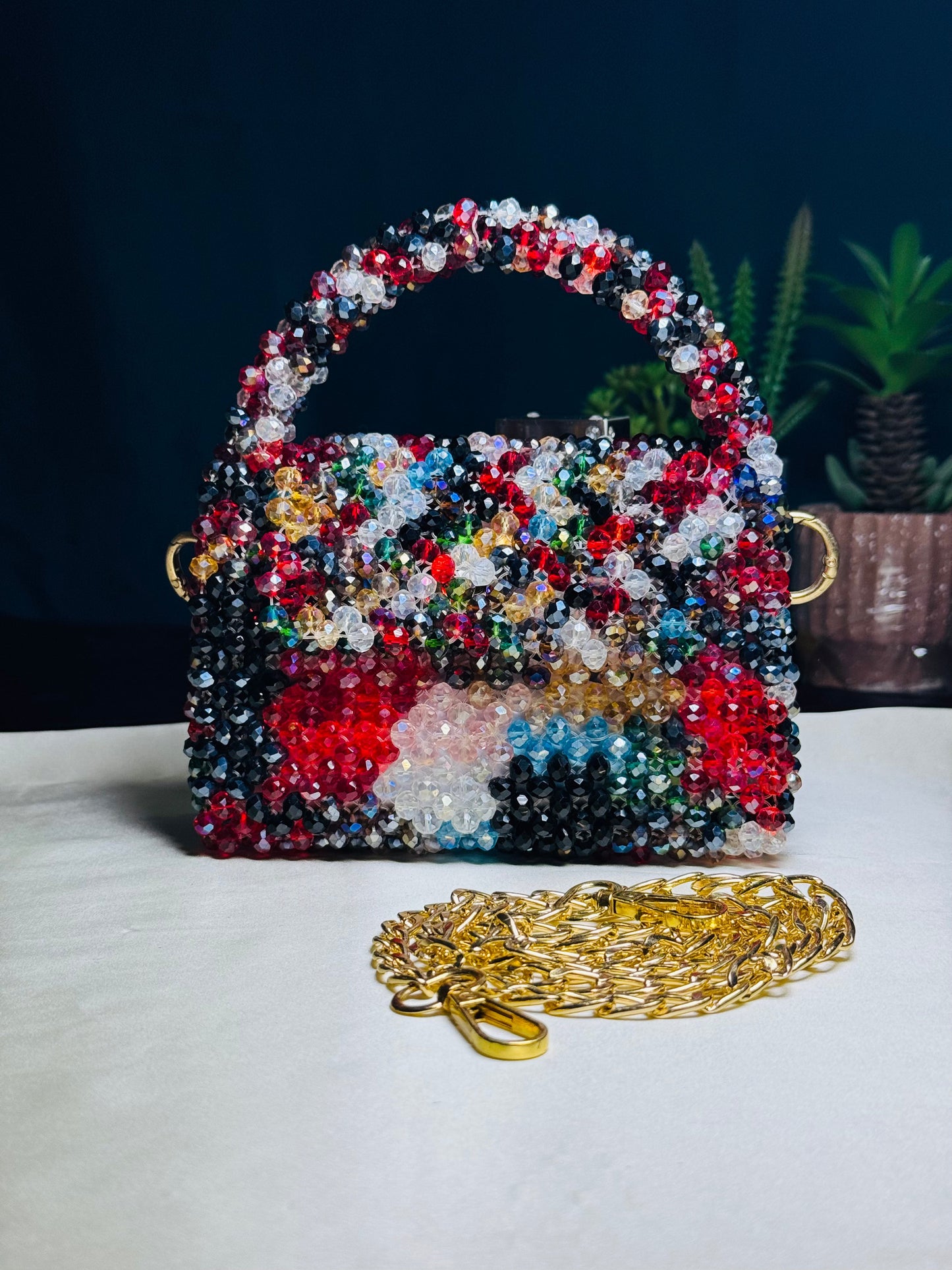 MULTI COLOR STONE CRYSTAL HANDMADE BAG