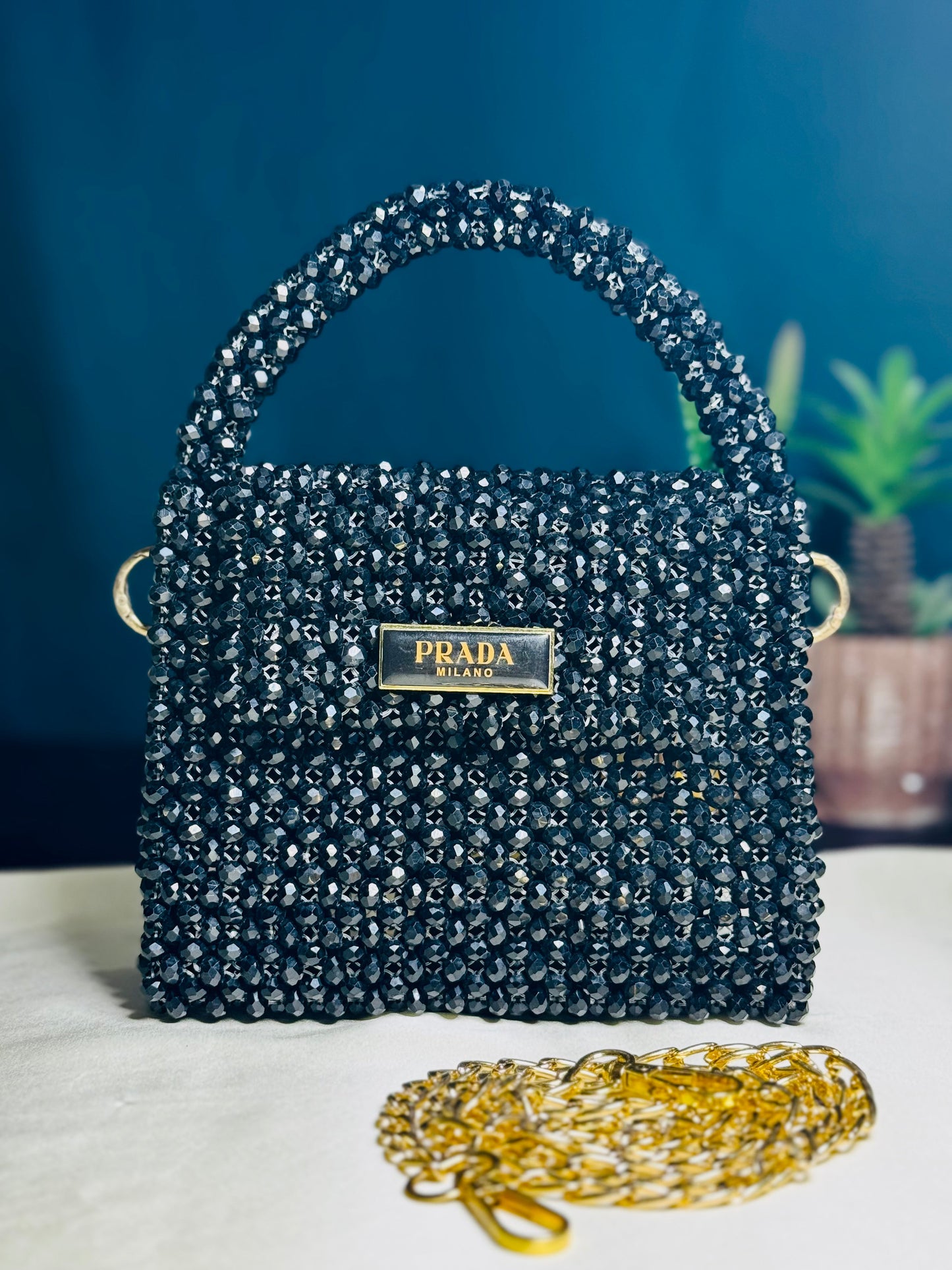 BLACK OPULENCE CRYSTAL STONE HANDMADE BAG