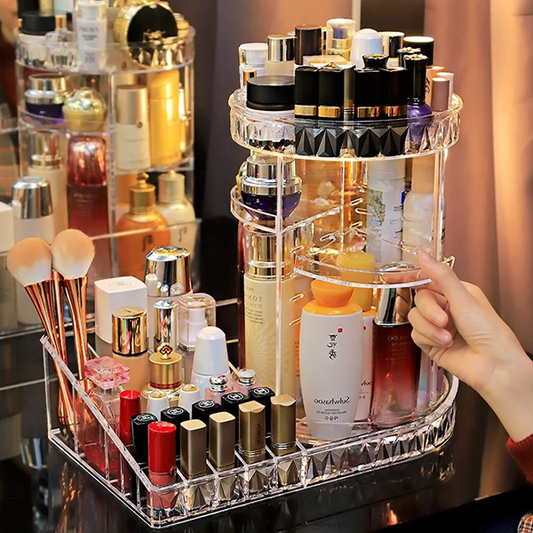 Rotatable Cosmetic Organizer With Lipstick Organizer Tray