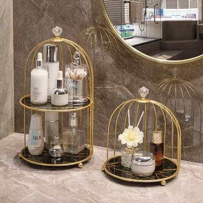 Multi Layer Makeup Organizer In Metal Bird Cage Shape