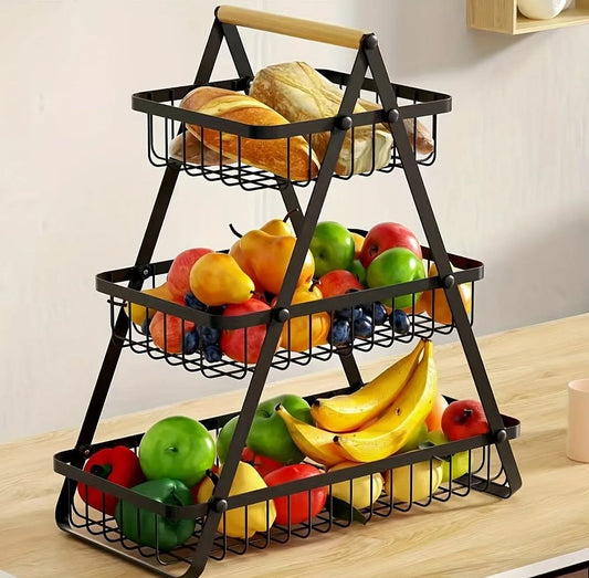 Wooden Handled 3 Tier Fruit & Vegetables Basket