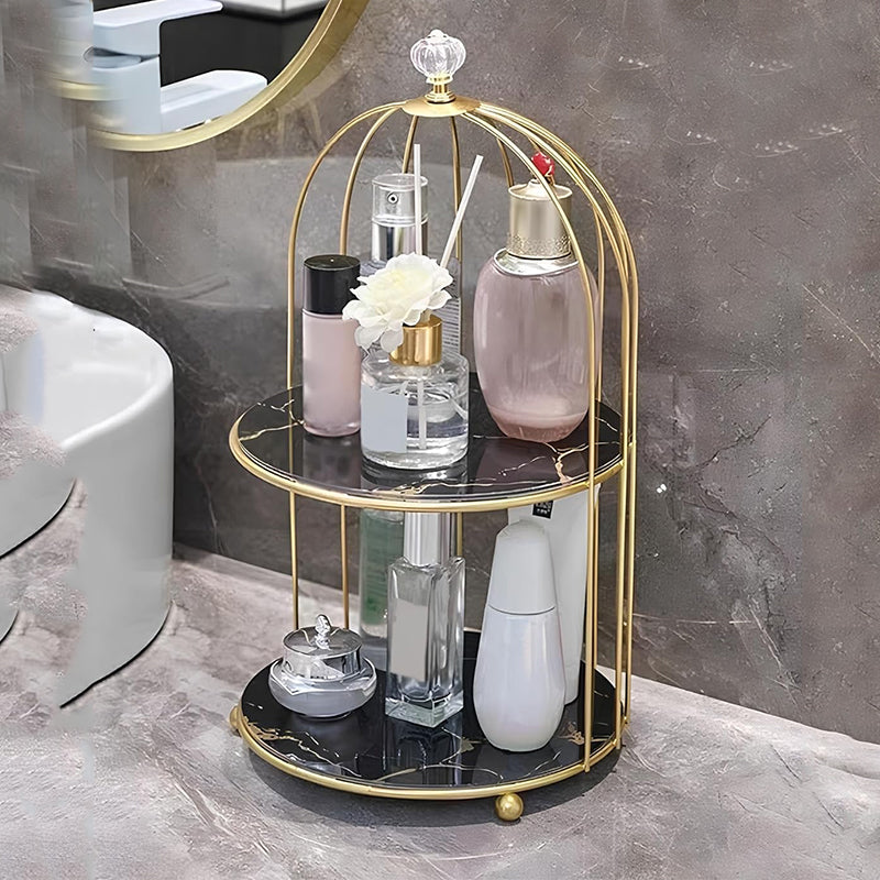 Multi Layer Makeup Organizer In Metal Bird Cage Shape