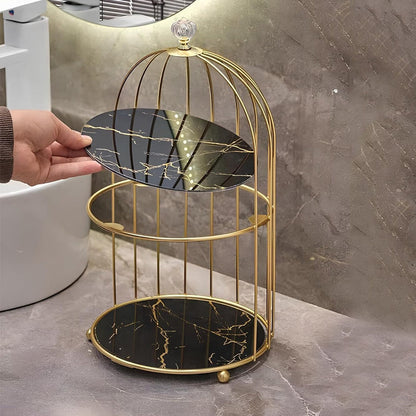 Multi Layer Makeup Organizer In Metal Bird Cage Shape