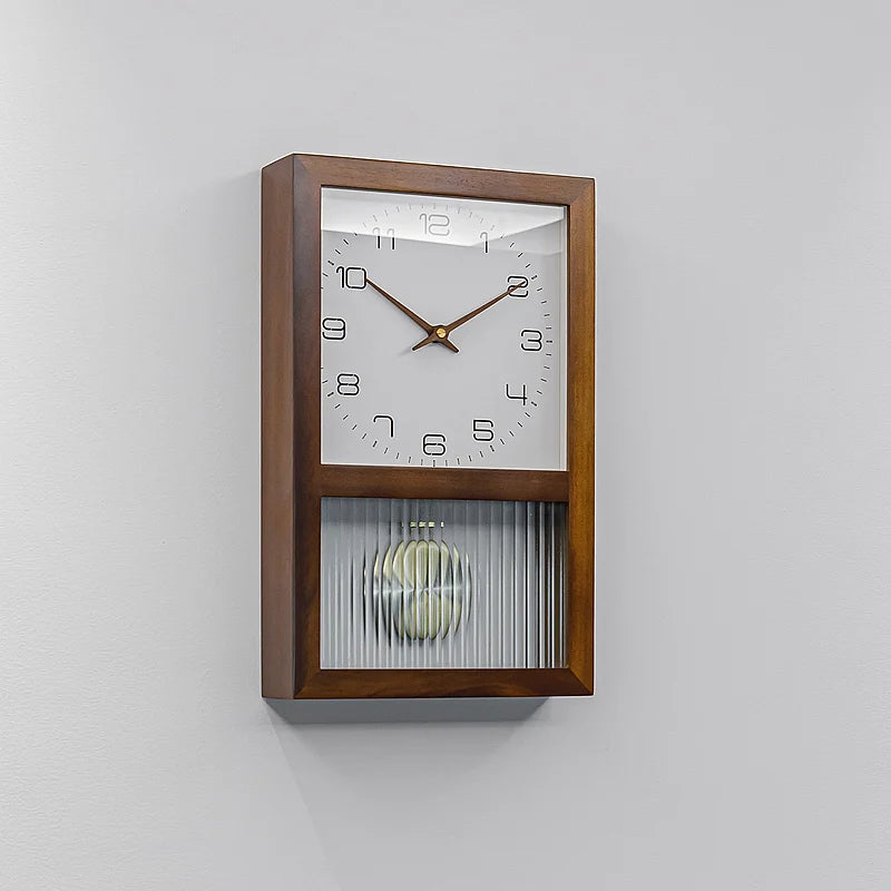 Japanese Silent Pendulum Clock - Side angle showing premium Sheshum wood frame depth and build quality