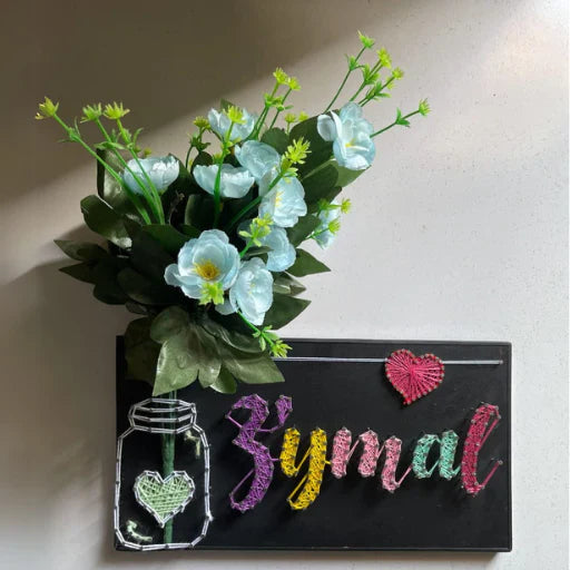 Custom String Art – Single Name with Decorative Vase & Flowers (8x16 inch)