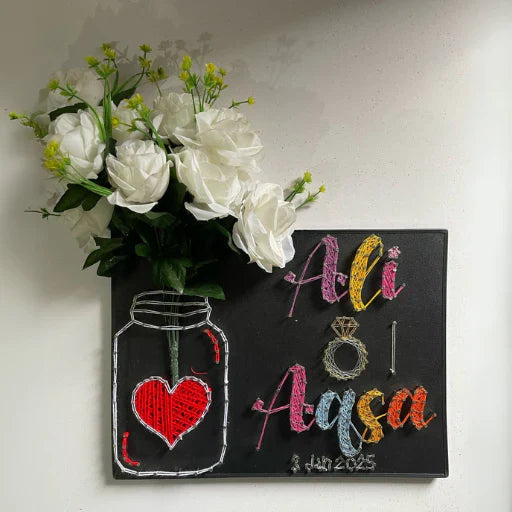 Custom String Art – Double Name with Decorative Vase & Flowers (12x16 inch)