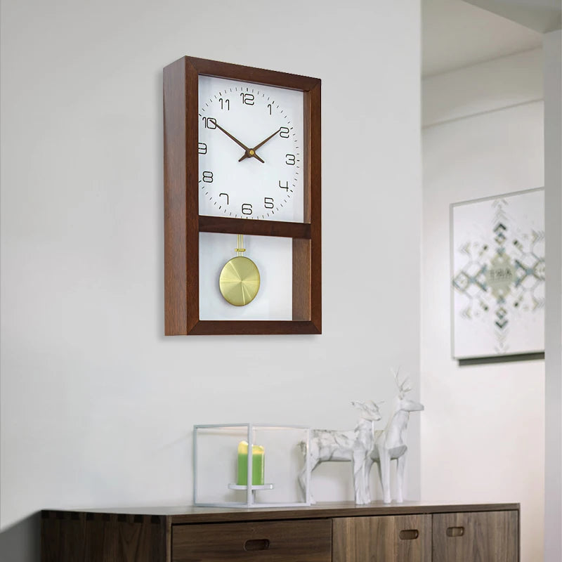 Japanese Natural Wooden Silent Pendulum Clock - White clock face with clean black numerals and silent quartz movement