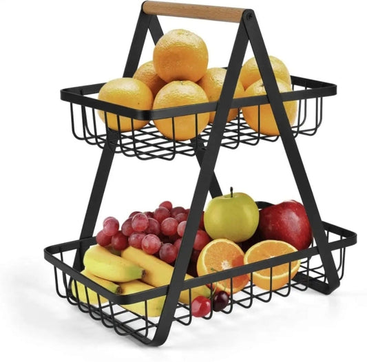 Wooden Handled 2 Tier Fruit & Vegetables Basket