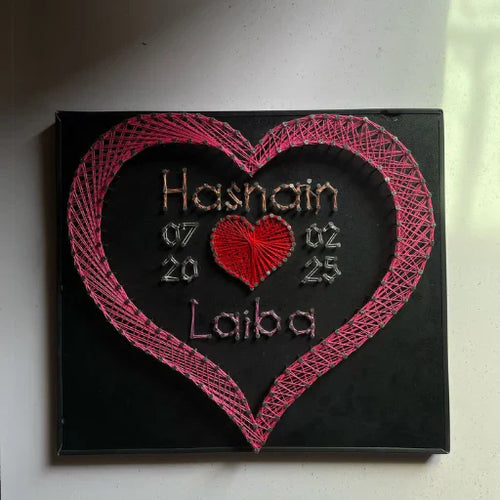 Custom Couple String Art – Heart with Names & Date (12x12 inch)