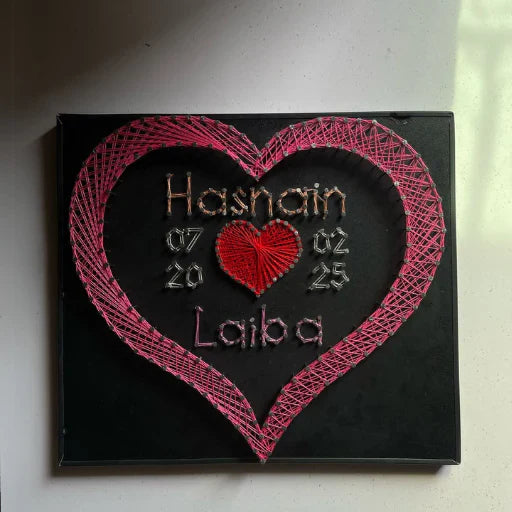 Custom Couple String Art – Heart with Names & Date (12x12 inch)