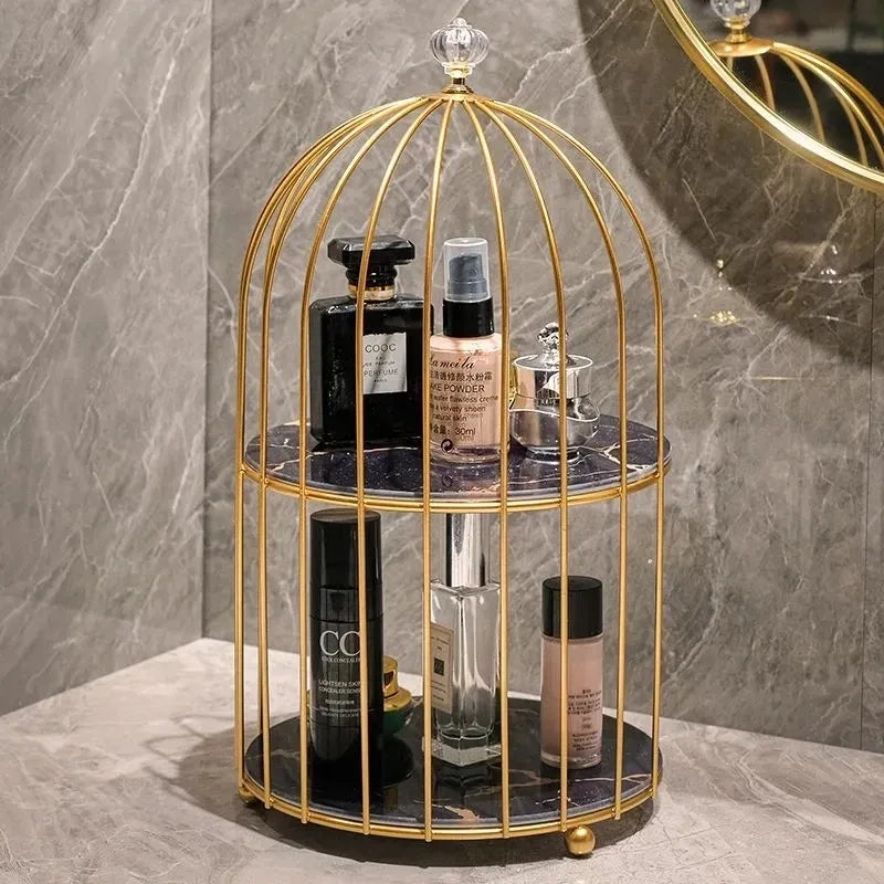 Multi Layer Makeup Organizer In Metal Bird Cage Shape