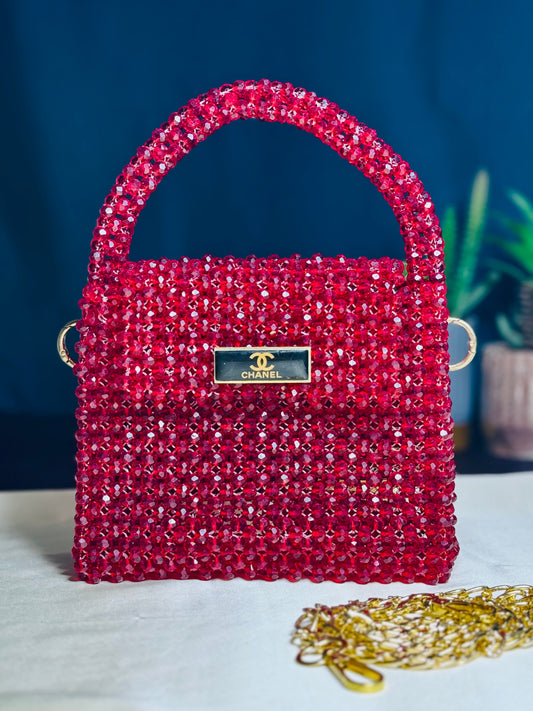 RUBY COLOR CRYSTAL STONE HANDMADE BAG