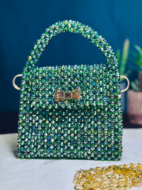 EMERALD COLOR CRYSTAL STONE HANDMADE BAG