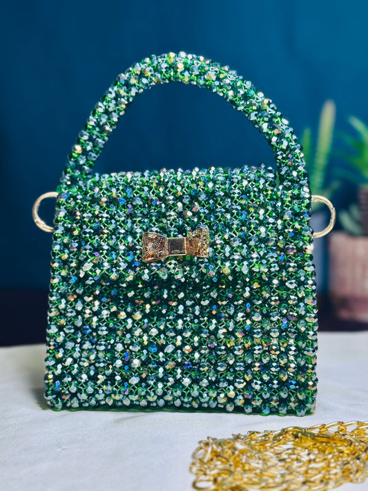 EMERALD COLOR CRYSTAL STONE HANDMADE BAG