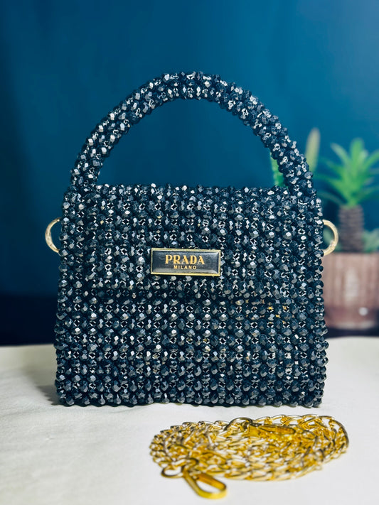 BLACK OPULENCE CRYSTAL STONE HANDMADE BAG