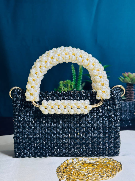 BLACK GEMSTONE CRYSTAL STONE HANDMADE BAG