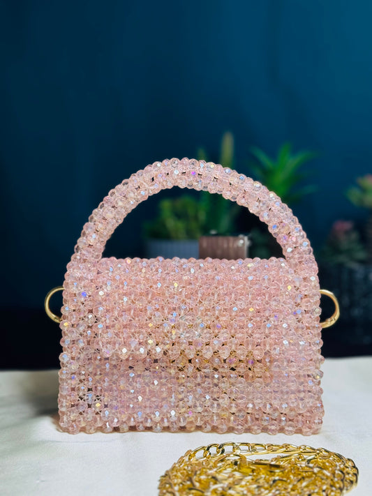 PASTEL PINK CRYSTAL STONE HANDMADE BAG