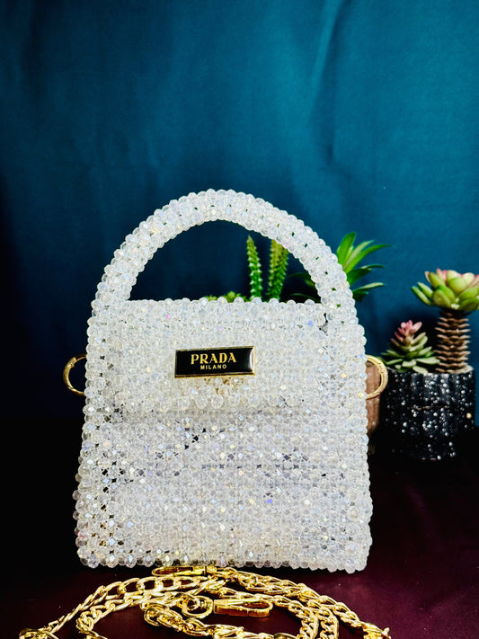 WHITE ZIRCON CRYSTAL STONE HANDMADE BAG